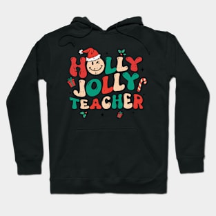 Vintage Groovy Christmas Holly And Jolly Teacher Santa Xmas Hoodie